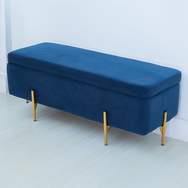 Living and Home Blue Flannel Upholstered Storage Bench