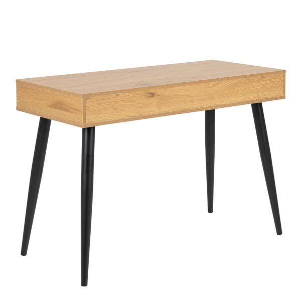 Wyld Haus Dresden Natural Oak Effect Wood Office Desk 3 Drawers Black Legs