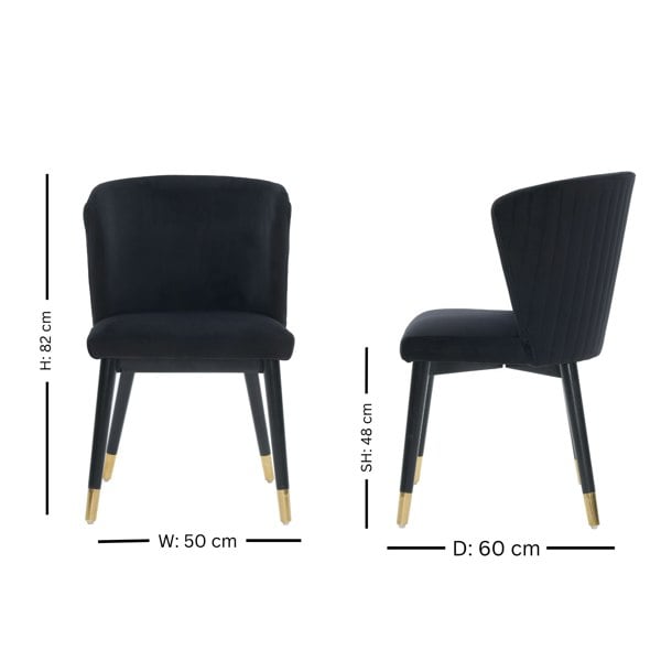 Life Interiors Single Sofina Modern Velvet Dining Chair with Tufted Back - Wooden Frame & Gold-Tipped Rubberwood Legs
