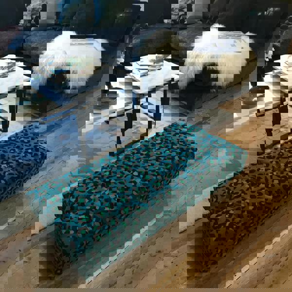 Rectangular handmade buttoned floor footstool UK
