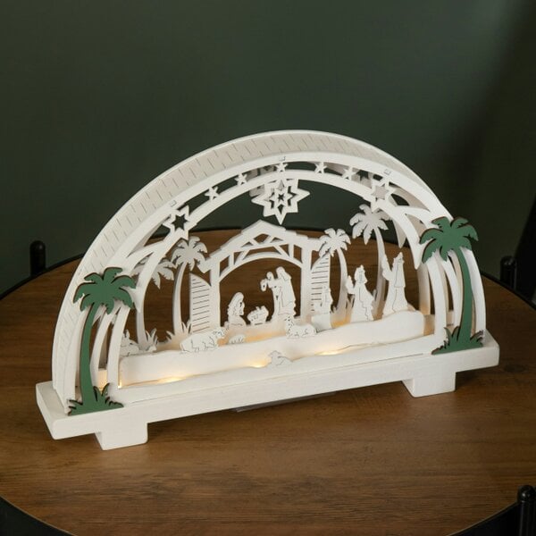 Samuel Alexander 20cm Battery Operated Warm White LED Wooden Arch Nativity Scene Christmas Decoration