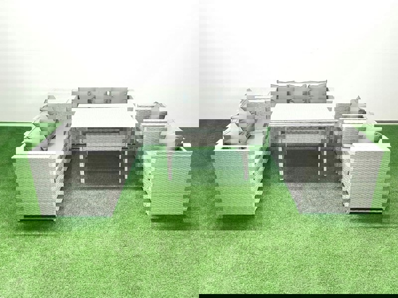 Fimous Rattan Garden Furniture Set Outdoor 8 Seater Patio Dinin g Sofa Sets with Dining Table 2 Chairs Side Table Light Grey Mixed