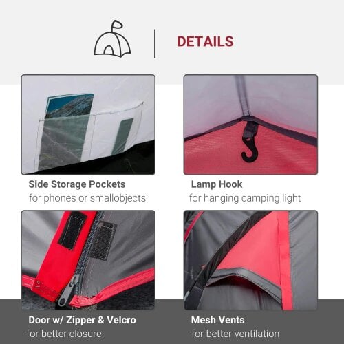 Bobobiy 2-3 Person Tunnel Tent with Sewn-in Groundsheet, 2000mm Water Column, Camping Tent with 1 Bedroom, Living Area for Camping, Grey