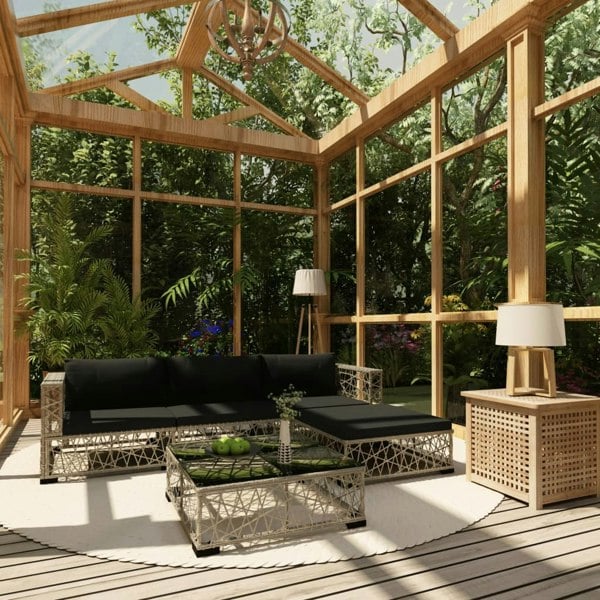 Berkfield 5 Piece Garden Lounge Set with Cushions Poly Rattan Grey