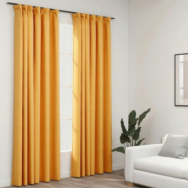 Berkfield Linen-Look Blackout Curtains with Hooks 2 pcs Yellow 140x225 cm