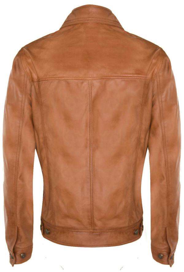 Infinity Leather Mens Trucker Slim Fit Leather Shirt Jeans Jacket