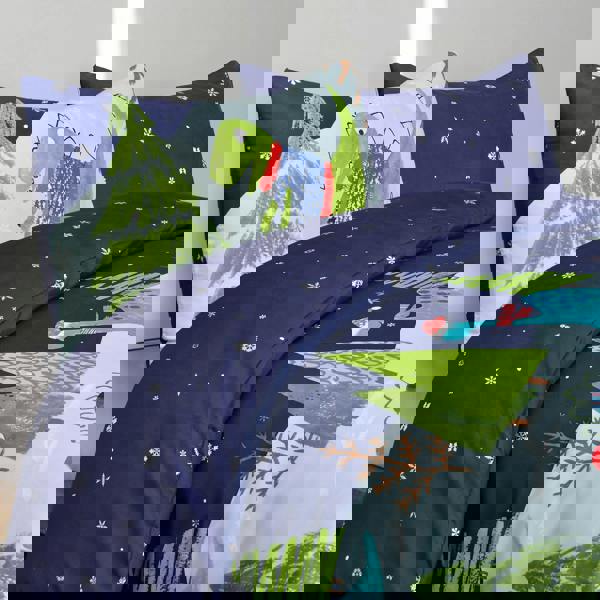 Smart Living Fun & Cosy Kids' Duvet Cover with Pillowcase & Fitted Sheet-Complete-Set - DINO SKIING