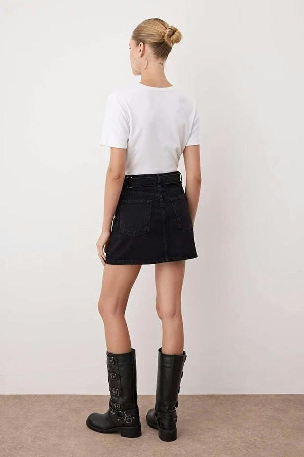 WOVCOR Mini Denim Skirt with Accessory Detail
