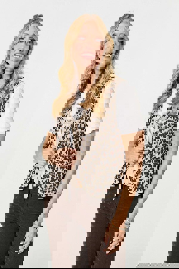 Beige | Animal Print Sleeveless Tie front Vest
