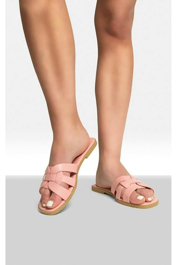 Dana Faux Leather Flat Casual Sandals - Pink