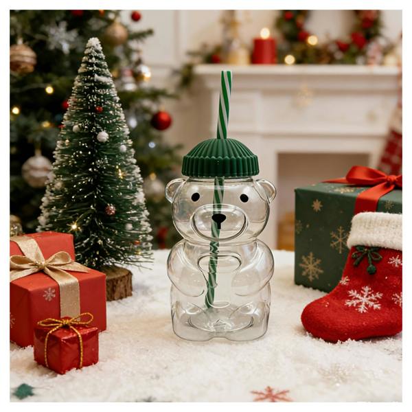 Dragodirect Reusable Bear Straw Cup with Lid Ideal for Coffee, Juice Smoothies
