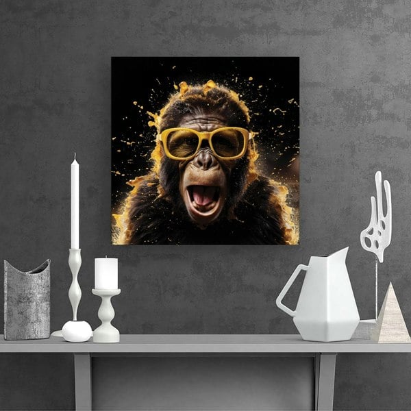 Warren Reed Splash Art Monkey Face With Yellow Glasses Canvas