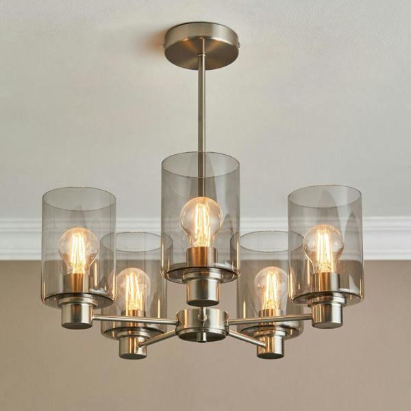 Pagazzi Lighting Kingsholm 5 Light Satin Nickel Semi Flush Ceiling Light