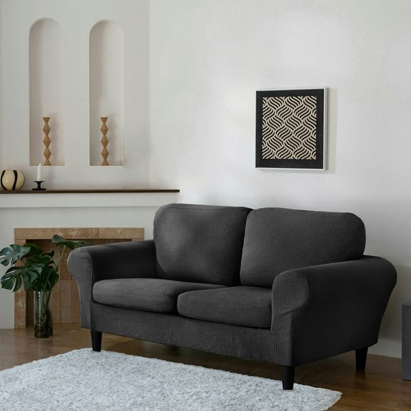 Home Republic Delby Textured Luxury Stretch Sofa Slip Cover - Two Seater