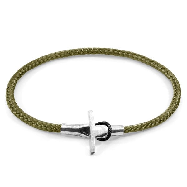 Anchor & Crew Khaki Green Cambridge Silver and Rope Bracelet