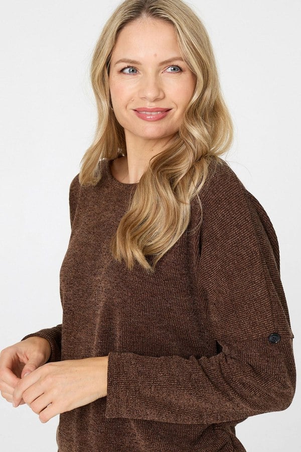 Brown | Metallic Textured Batwing Sleeve Jumper
