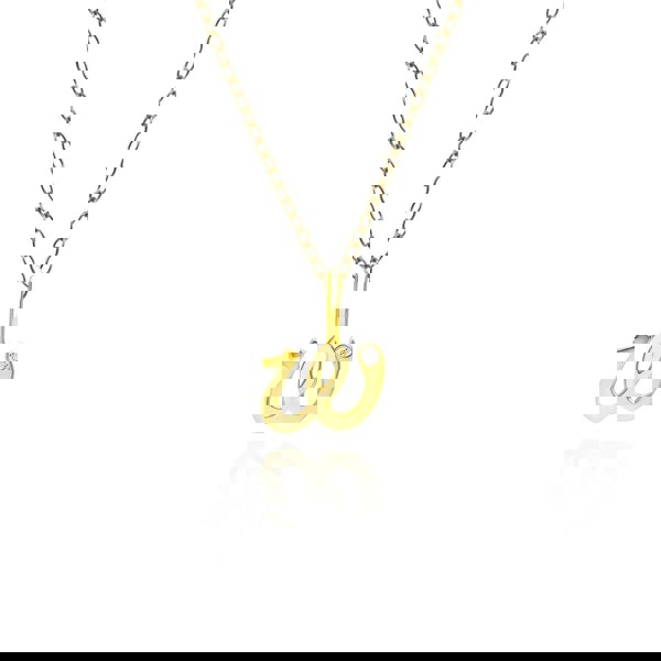 191P0771019 Alphabet Letter W Diamond pendant in 9ct Yellow Gold Front