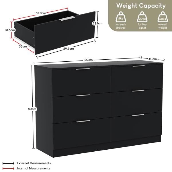 Vida Designs Trega 6 Drawer Chest, Black
