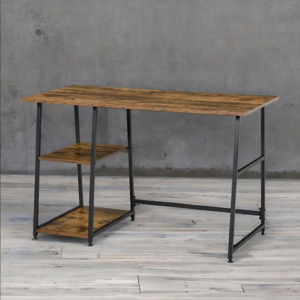 Rafaelo Mobilia Industrial Rustic Writing Desk With 2 Shelves