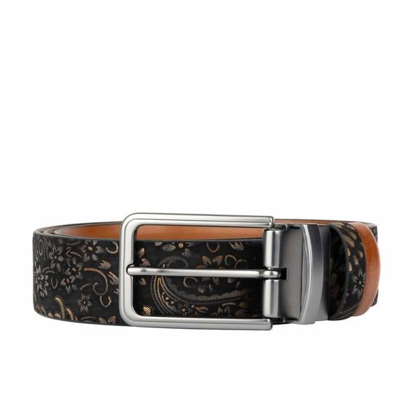 Embassy London Reverse - Black & Gold Tan - Men's Leather Belt with gunmetal hardware