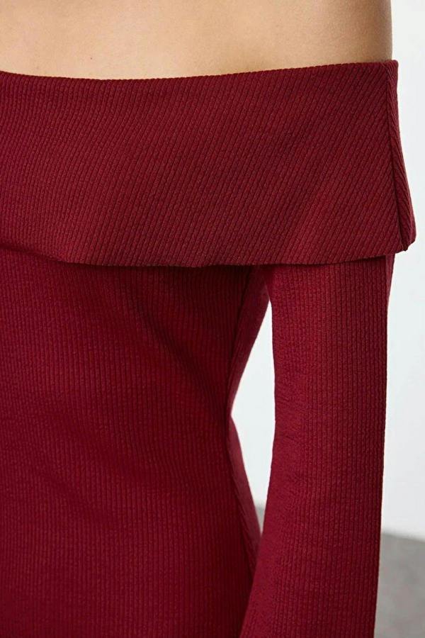 WOVCOR Carmen Collar Soft Textured Midi Knit Pencil Dress