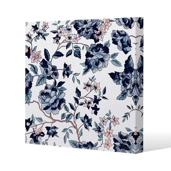 Benjamin Tate Design Blue Flower Illustrations Slim Style Canvas Print  30x30cm , 15mm Slim Real wood.