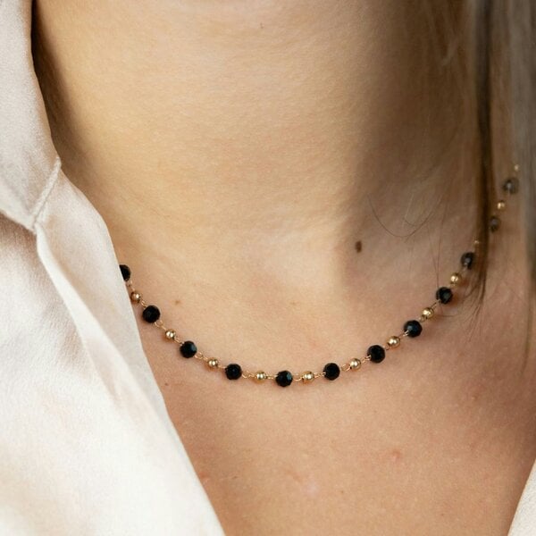 The Colourful Aura Black Crystal Beaded Silver Gold Asian Nazar Mangalsutra Choker Necklace
