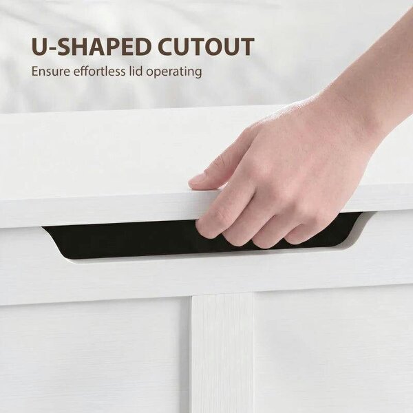 100L Home Storage Box, with Safety Hinge - White Wood-Effect