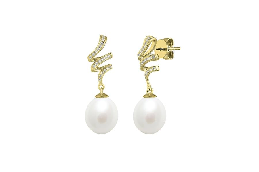 Sarah Layton Freshwater Pearl Diamond Set Earrings - 18ct Yellow Gold - DEDGE6YGLGEWTD