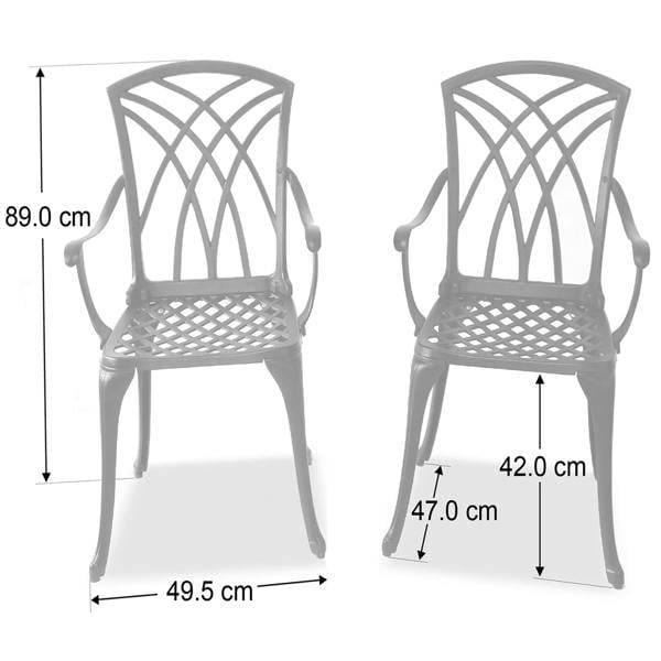 Homeology OSHOWA 2-Large Garden and Patio Bistro Chairs with Armrests in Cast Aluminium Grey