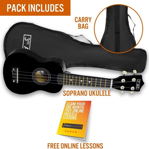 3rd Avenue Soprano Ukulele Ukuleles#Colour_Black