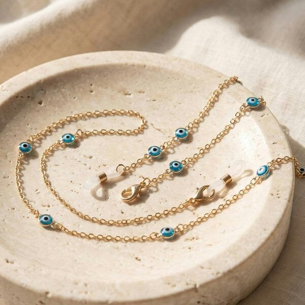 The Colourful Aura Gold Blue Evil Eye Protection Summer Turkish Reading Eyeglass Chain Lanyard