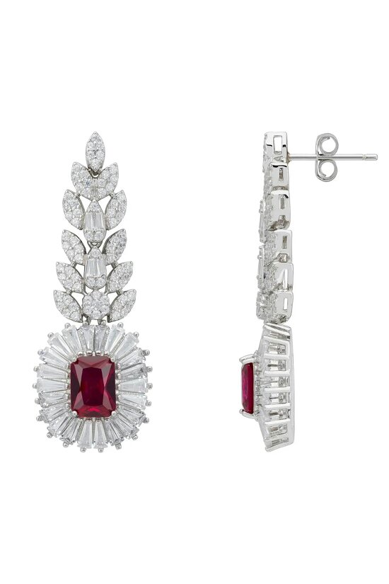 Latelita Countess Gemstone Drop Earrings Ruby Silver