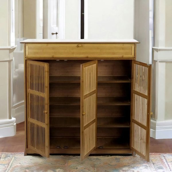 Rafaelo Mobilia Large 4 Tier Wooden Shoe Storage Cabinet Organiser Brown