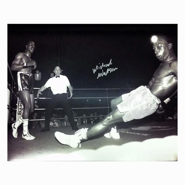 Michael Watson signed 16x12 photo vs Benn — Premium framing