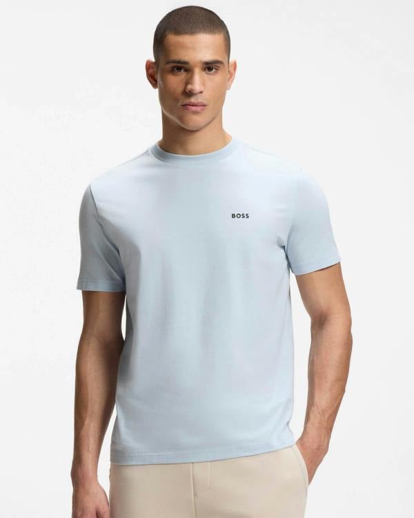 BOSS Green Tee Mens Stretch Cotton T-Shirt with Contrast Logo - Open Blue 460