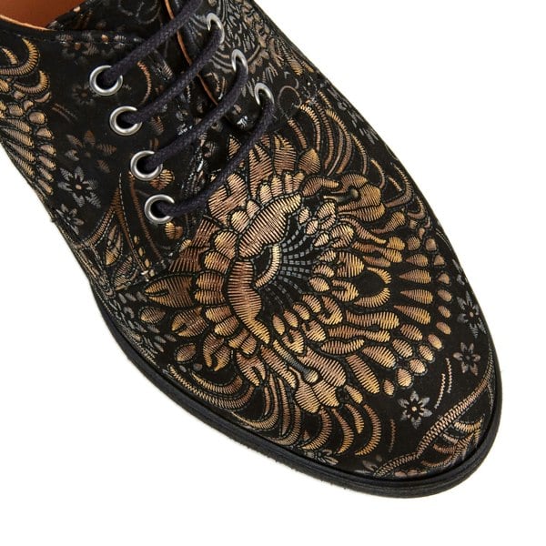 Embassy London Roulette - Gold feathers - Women's leather heeled oxford lace-up