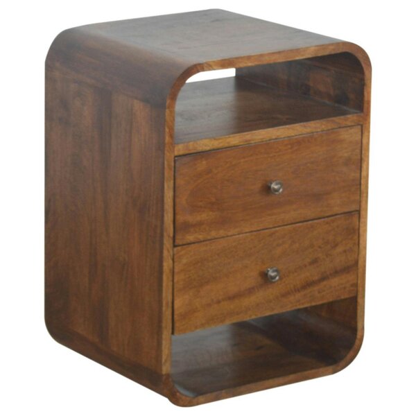 Wyld Haus Bologna Chestnut Mango Wood Curve 2 Drawer Bedside Table