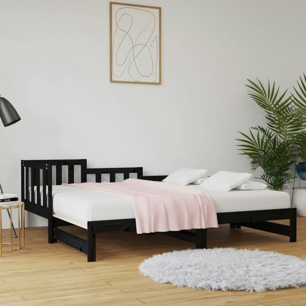 Berkfield Pull-out Day Bed Black 2x(90x190) cm Solid Wood Pine