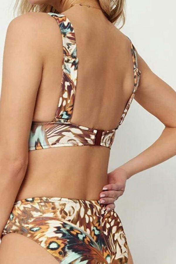 WOVCOR Abstract Patterned Triangle Covered Bikini Top with Accessories