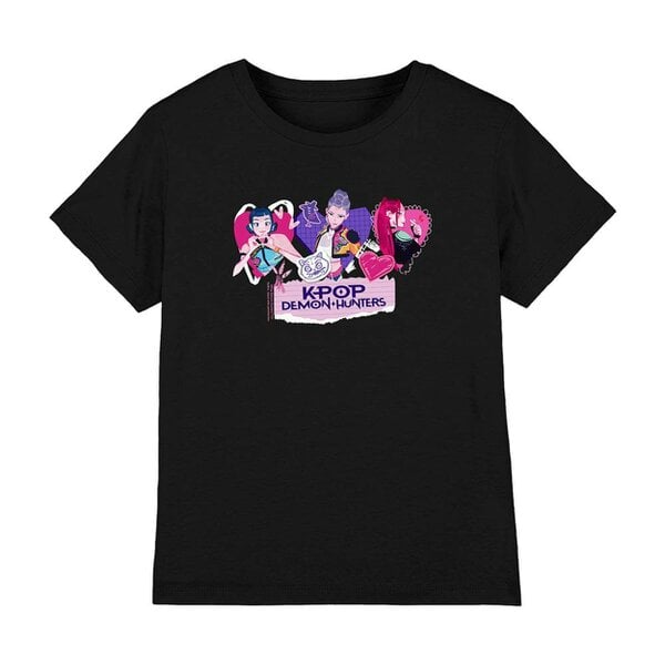 K-Pop Demon Hunters Childrens/Kids Scrapbook Hearts T-Shirt - Black