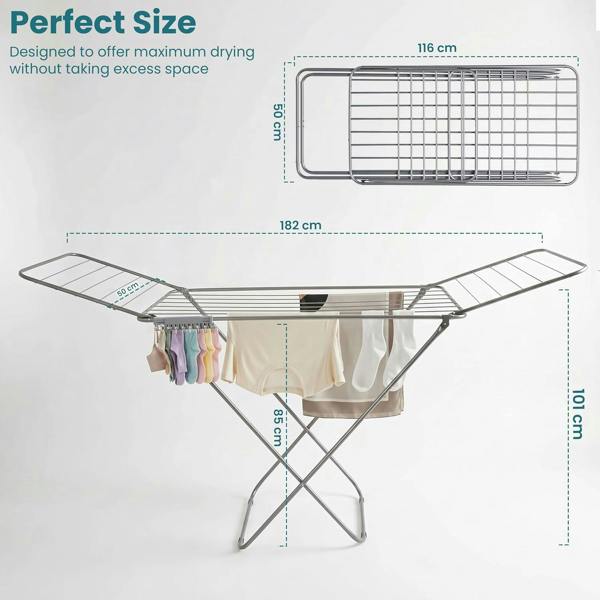 Laundry Mate Extendable Clothes Airer with Sock Clip 18M Drying Space Clothes Horse with Non-Slip Feet - Winged Foldable Laundry Rack