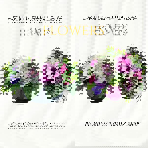 Memorials Direct Premium Artificial Grave Flowers – 24cm Lilac Dahlia With Camellia & Anemone | Weighted Pot