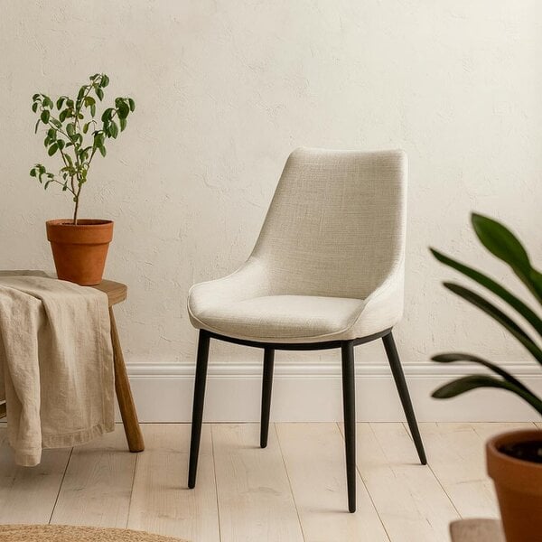 Wyld Haus Antraigues White Fabric Dining Chair with Black Metal Legs