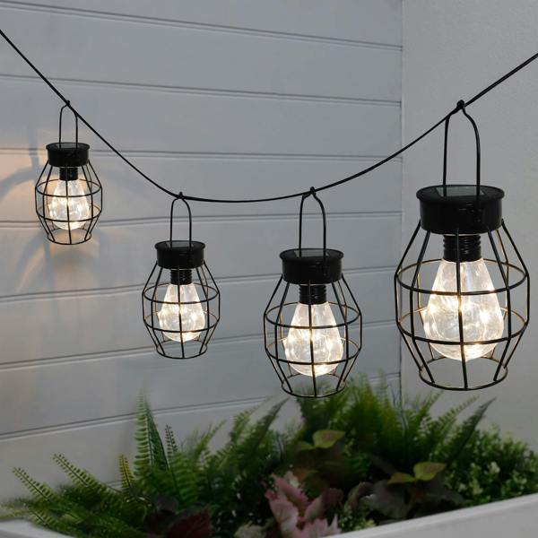 Gardenwize Pack of 4 Timeless Caged Mini Solar Lanterns Vintage Hanging LED Lights
