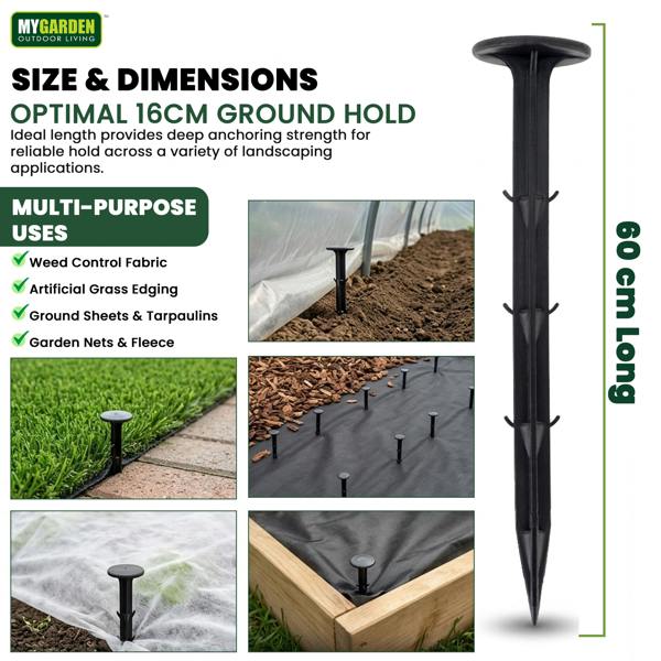 My Garden Outdoor Living My Garden Weed Membrane Pegs 100 Pack - 16cm Heavy Duty Plastic Ground Pegs for Weed Fabric, Netting & Grass