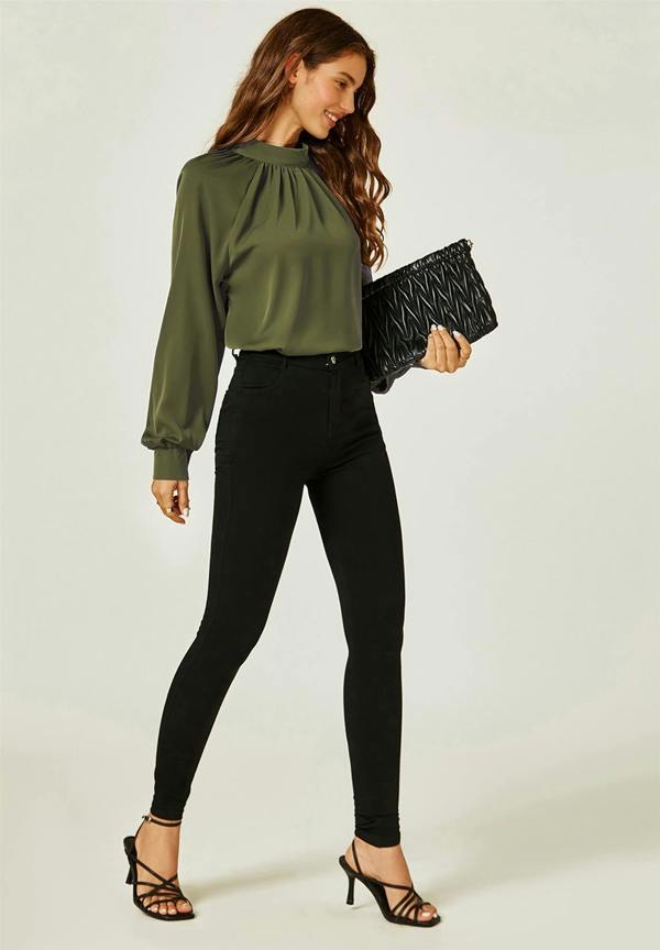 FS Collection Halter Neck Blouse Top In Khaki Green