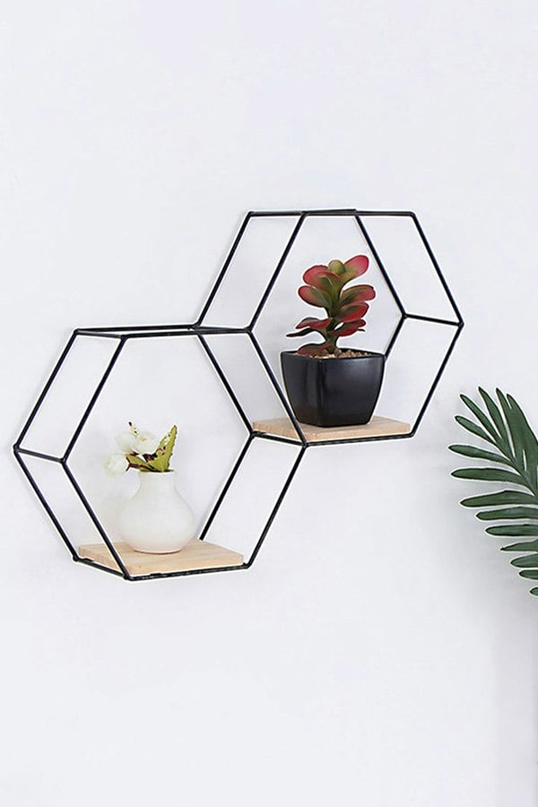 Living and Home Modern Classic Stable Hexagon Wall Shelf with Iron Frame