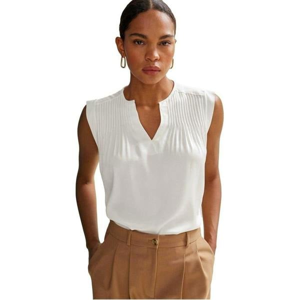Boss Womens/Ladies Pintuck Notch Neck Regular Blouse - White - 