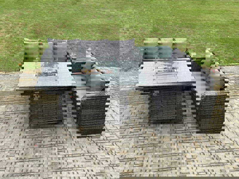 Fimous Rattan Garden Furniture Set with Gas Fire Pit Table,Side Table 4 Pieces Outdoor Lounge Sofa Set Dark Grey Mixed